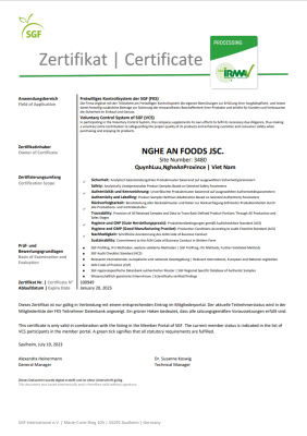 Napro factory's sfg certification